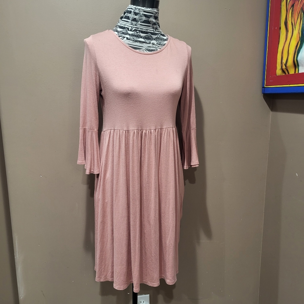 Love In Bell Sleeve Dusty Rose Jersey Dress *3/$30 Sale*